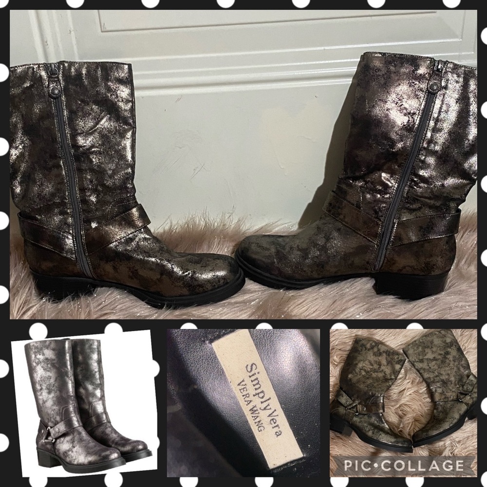 Size 10M womens Simply Vera Vera Wang Silver metallic Combat/Motto boots